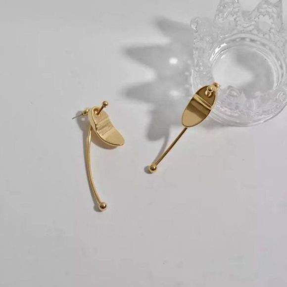 Gold Geometric Fun Artistic Earrings - Picture 2 of 5